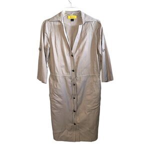 St. John Women's Beige Utility Style Button Down Shirt Dress Sz 4 Cotton / Cupro